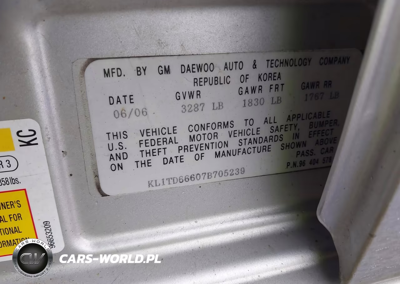 2007 Chevrolet Aveo Ls VIN:KL1TD66607B705239 - 9