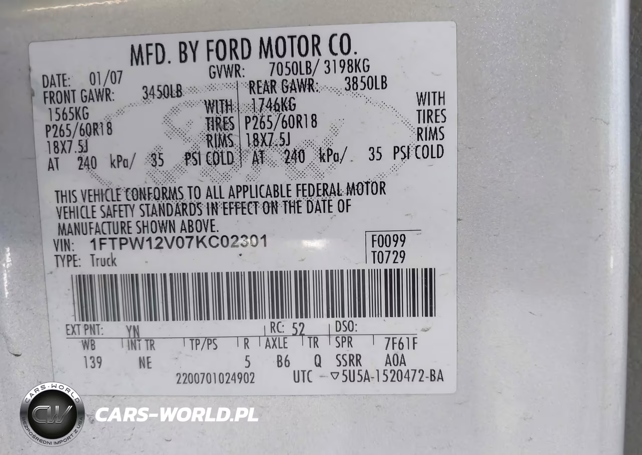 2007 Ford F-150 Lariat-Xlt VIN:1FTPW12V07KC02301 - 9