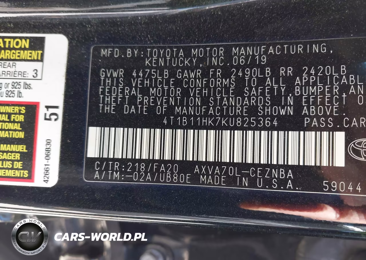 2019 Toyota Camry Le VIN:4T1B11HK7KU825364 - 9