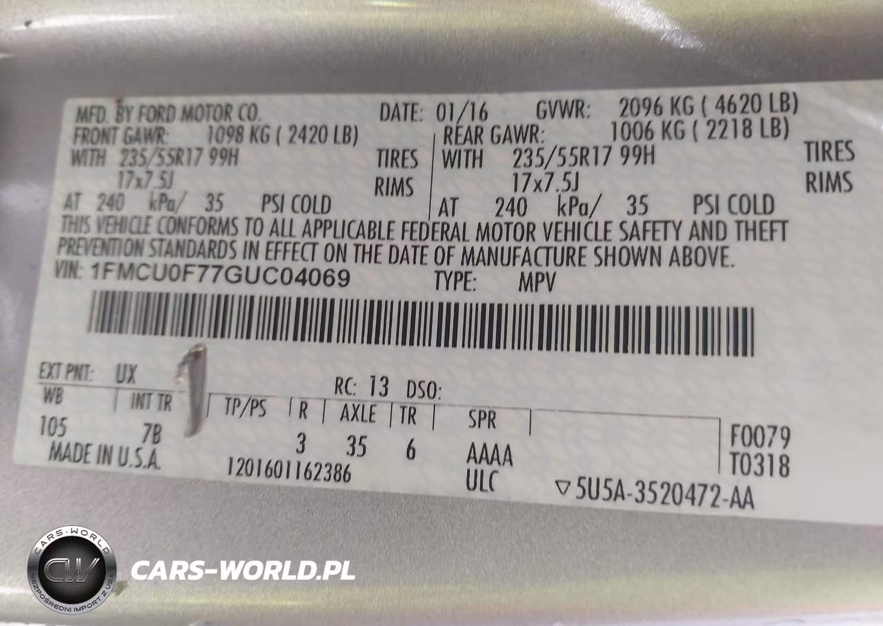 2016 Ford Escape S VIN:1FMCU0F77GUC04069 - 9