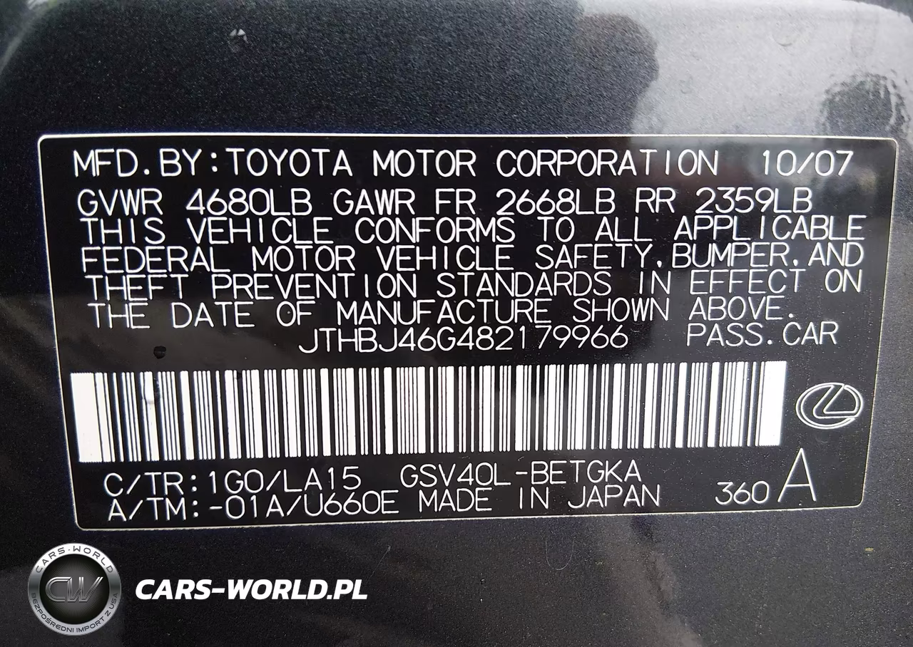 2008 Lexus Es 350 VIN:JTHBJ46G482179966 - 9