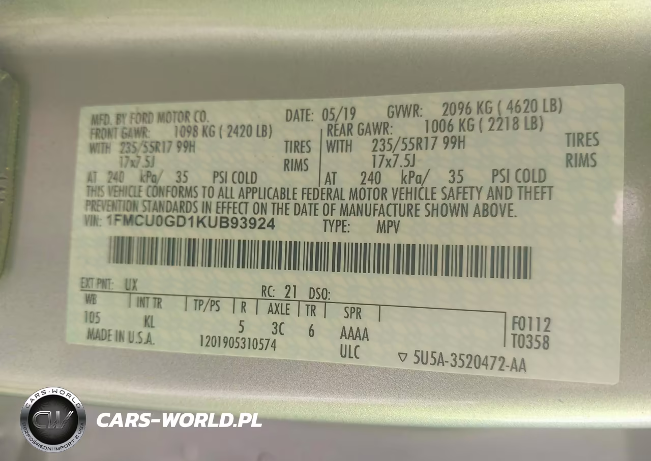 2019 Ford Escape Se VIN:1FMCU0GD1KUB93924 - 9