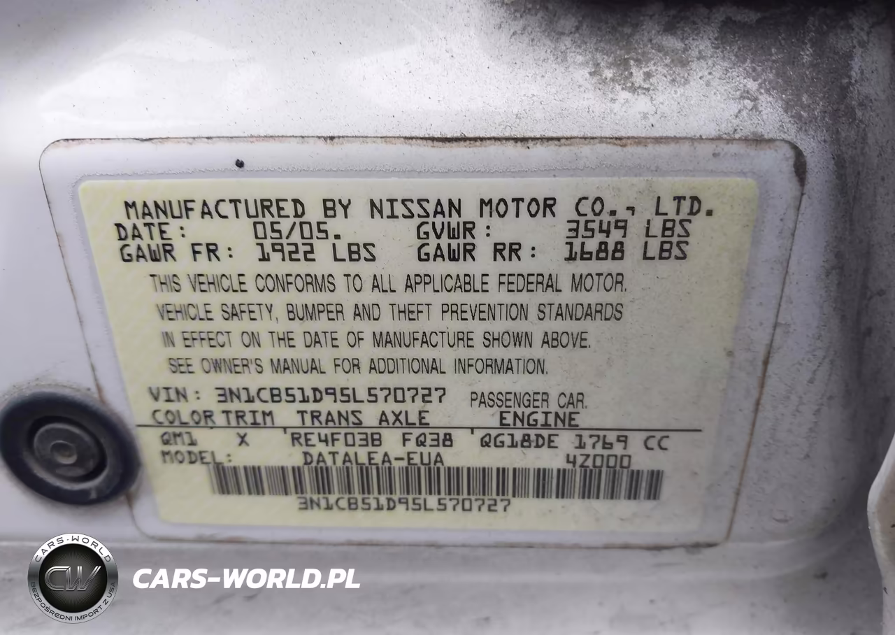 2005 Nissan Sentra 1.8S VIN:3N1CB51D95L570727 - 9