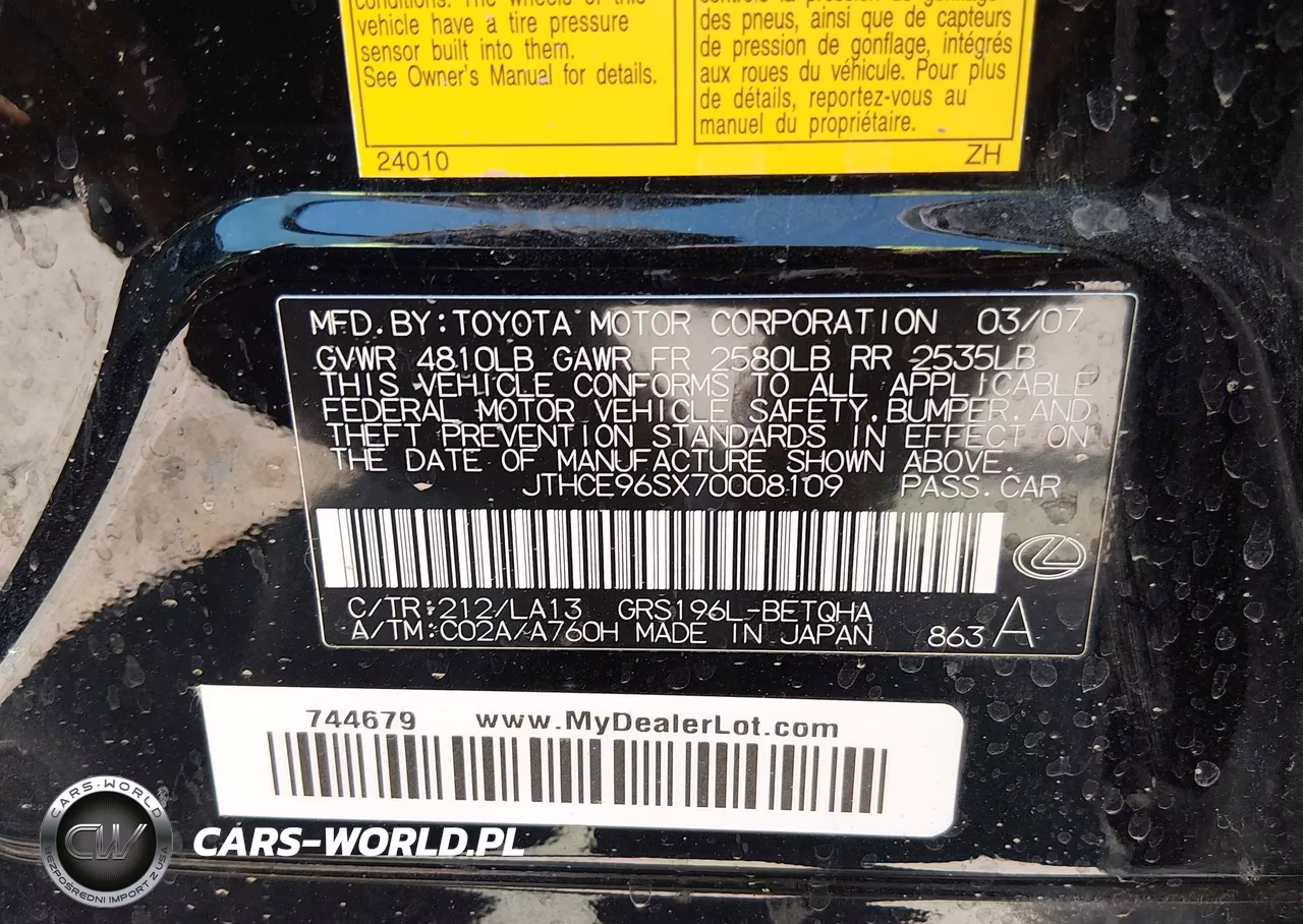 2007 Lexus Gs 350 VIN:JTHCE96SX70008109 - 9
