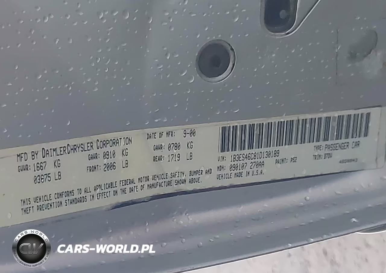 2001 Dodge Neon Se VIN:1B3ES46C81D130189 - 9
