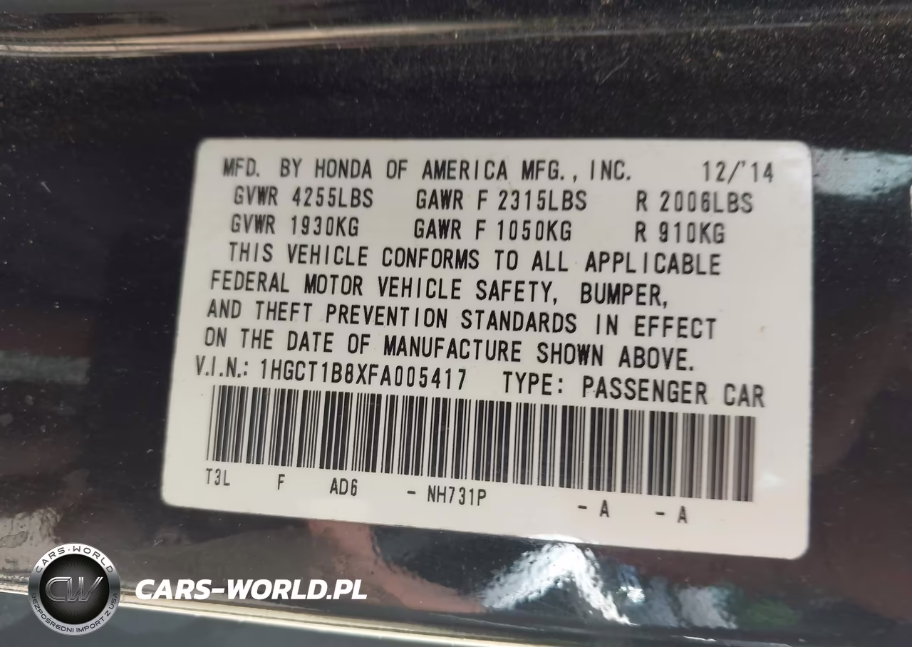 2015 Honda Accord Ex-L VIN:1HGCT1B8XFA005417 - 9