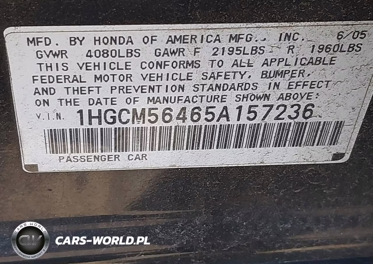 2005 Honda Accord 2.4 Lx VIN:1HGCM56465A157236 - 9