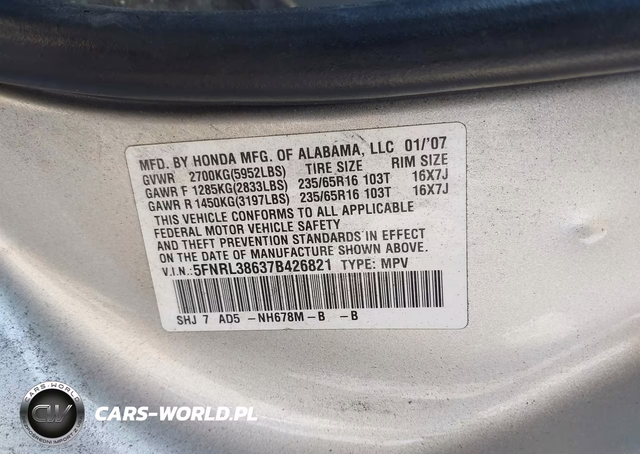 2007 Honda Odyssey Ex-L VIN:5FNRL38637B426821 - 9