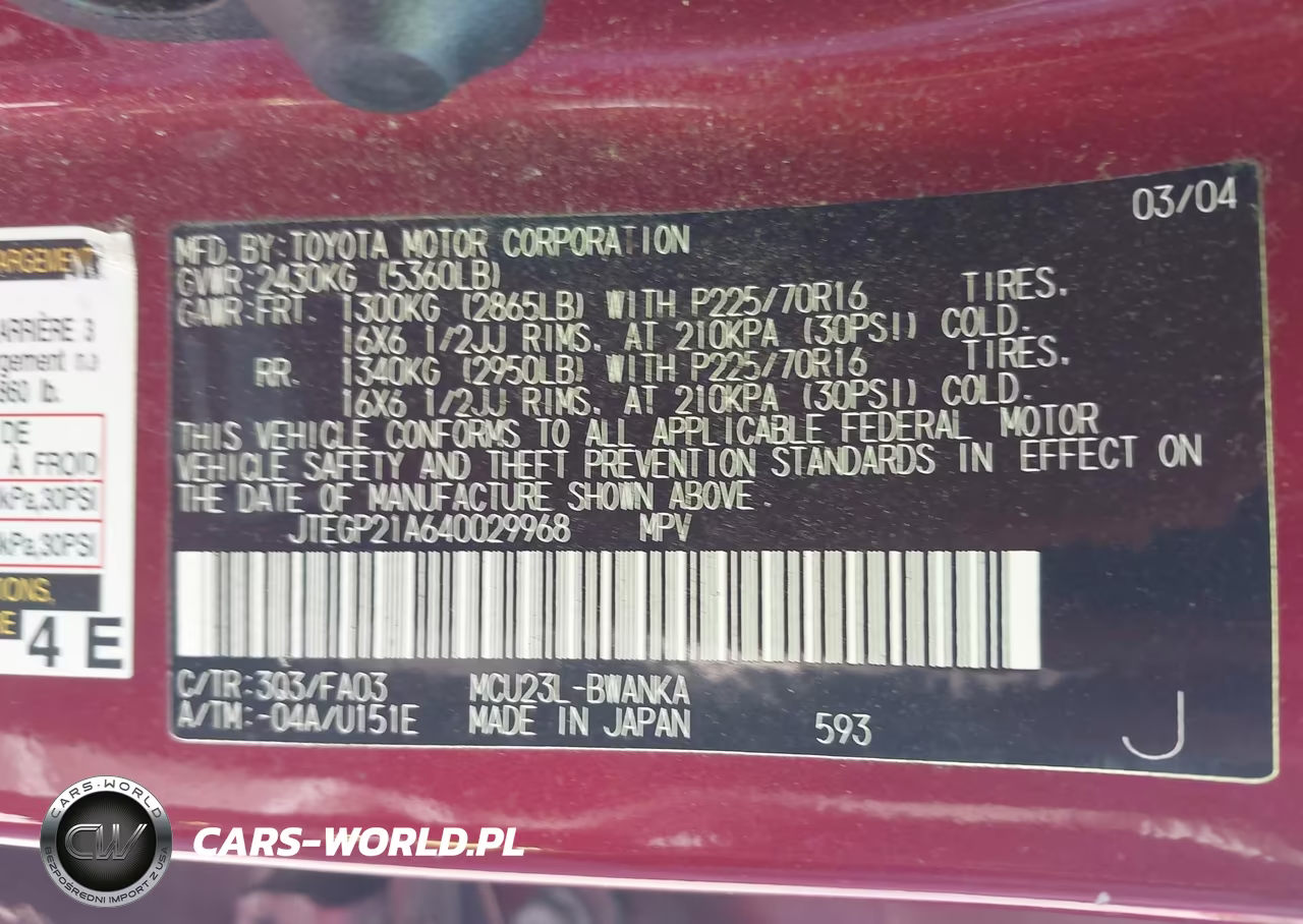 2004 Toyota Highlander V6 VIN:JTEGP21A640029968 - 9