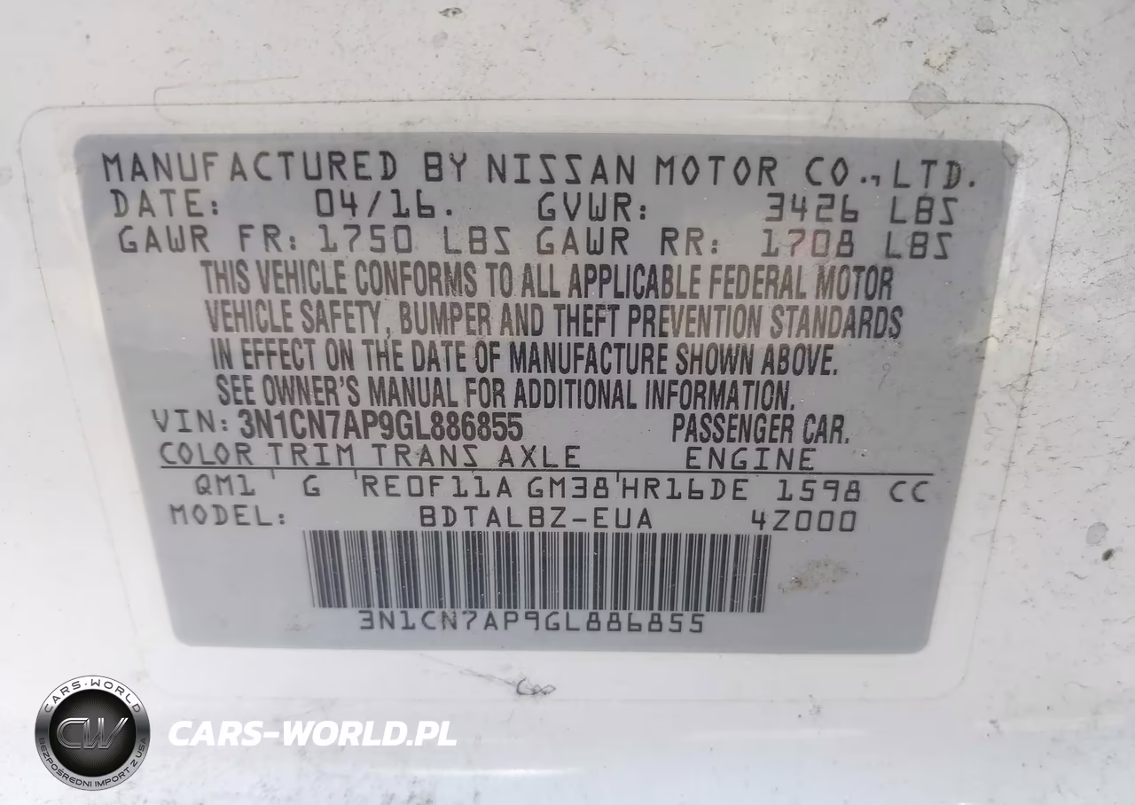 2016 Nissan Versa 1.6 S-1.6 S+-1.6 Sl-1.6 Sv VIN:3N1CN7AP9GL886855 - 9