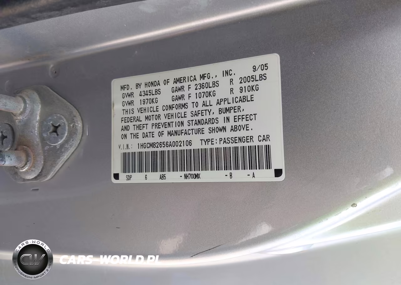 2006 Honda Accord 3.0 Ex VIN:1HGCM82656A002106 - 9