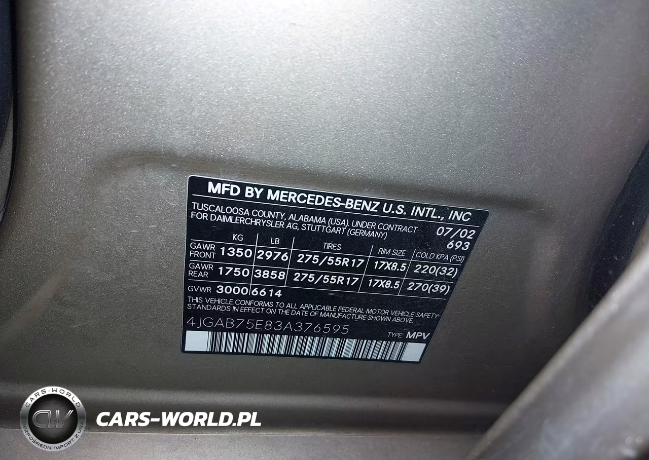 2003 Mercedes-Benz Ml 500 VIN:4JGAB75E83A376595 - 9