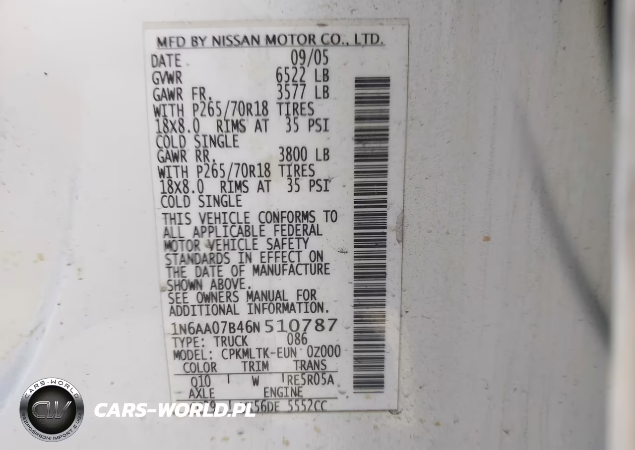 2006 Nissan Titan Se VIN:1N6AA07B46N510787 - 9