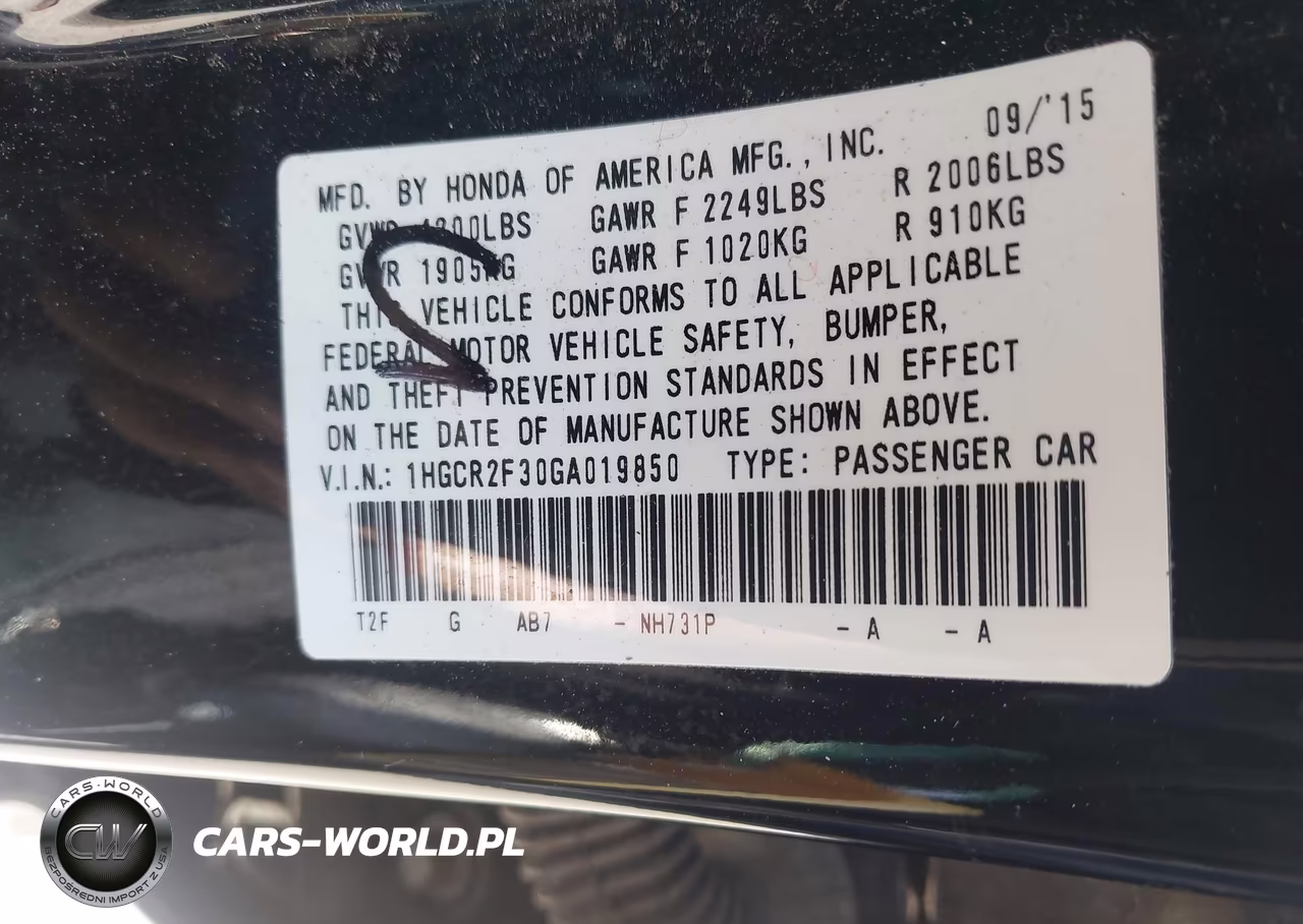 2016 Honda Accord Lx VIN:1HGCR2F30GA019850 - 9