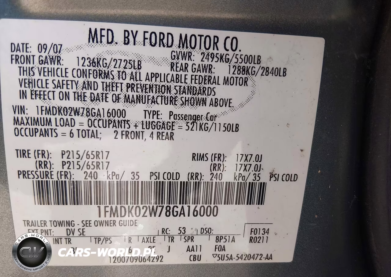 2008 Ford Taurus VIN:1FMDK02W78GA16000 - 8