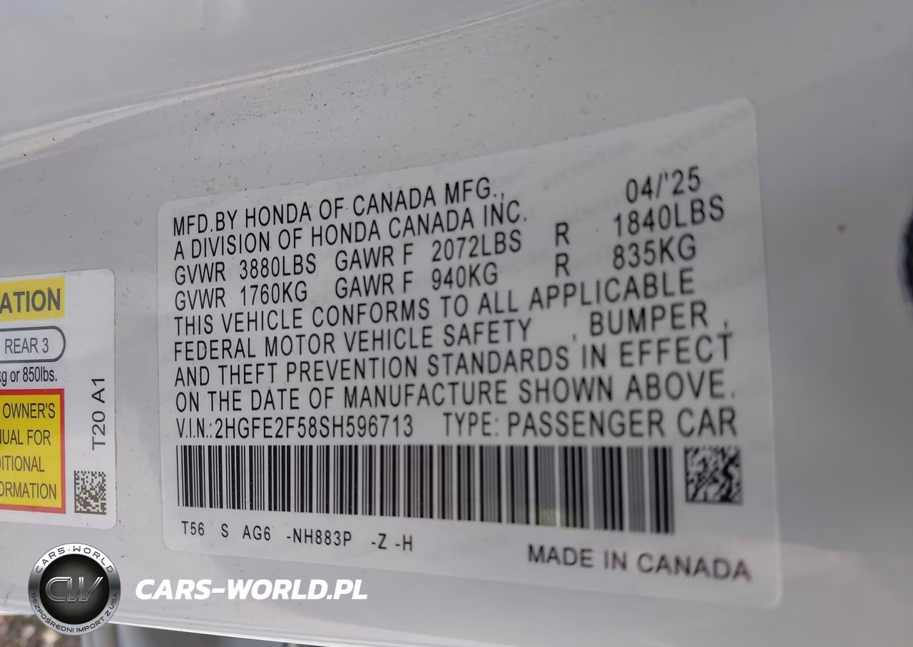 2025 Honda Civic Sport VIN:2HGFE2F58SH596713 - 8