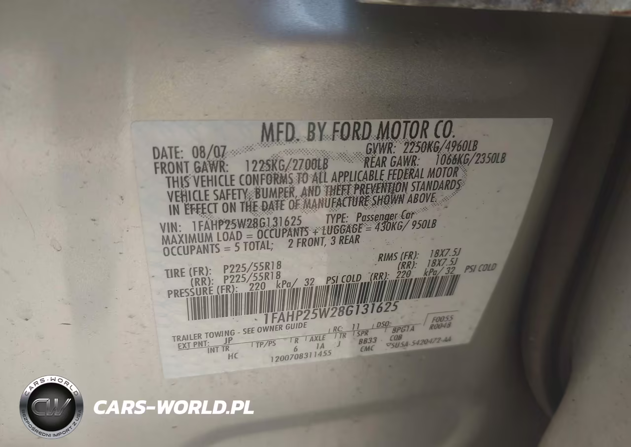 2008 Ford Taurus Limited VIN:1FAHP25W28G131625 - 9