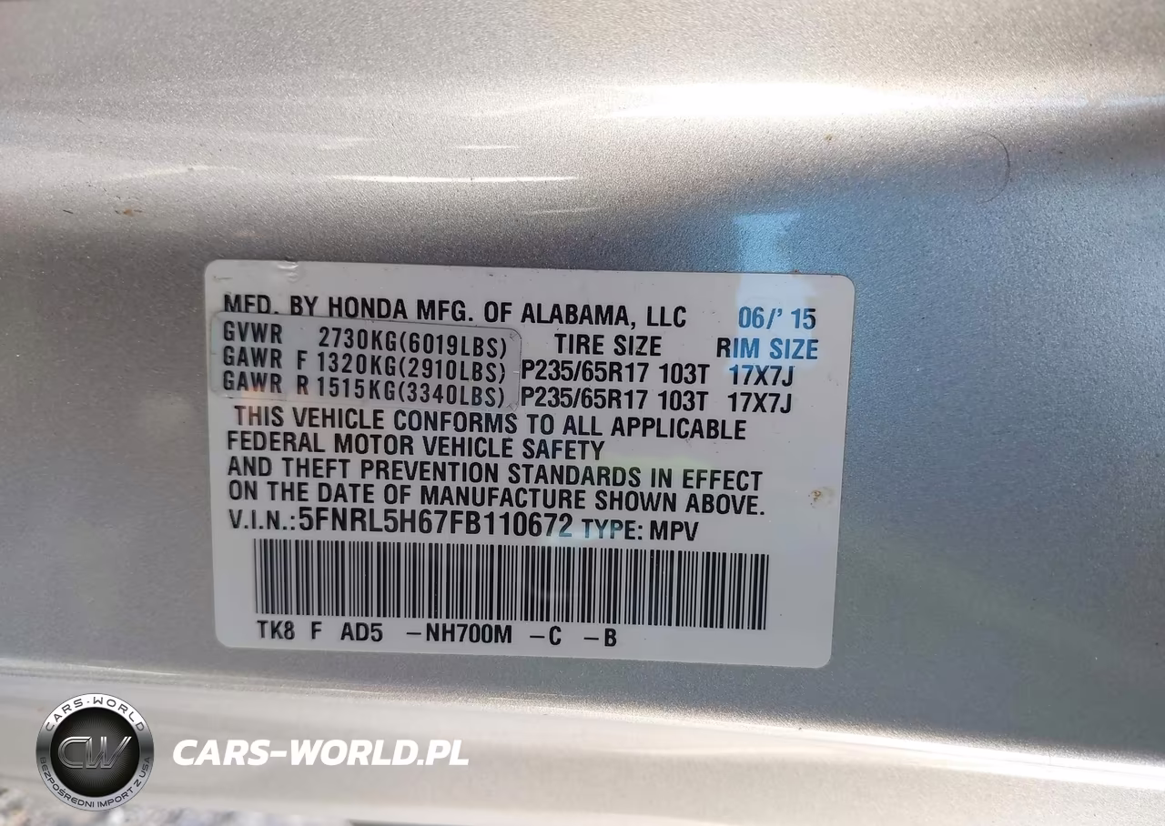 2015 Honda Odyssey Ex-L VIN:5FNRL5H67FB110672 - 9