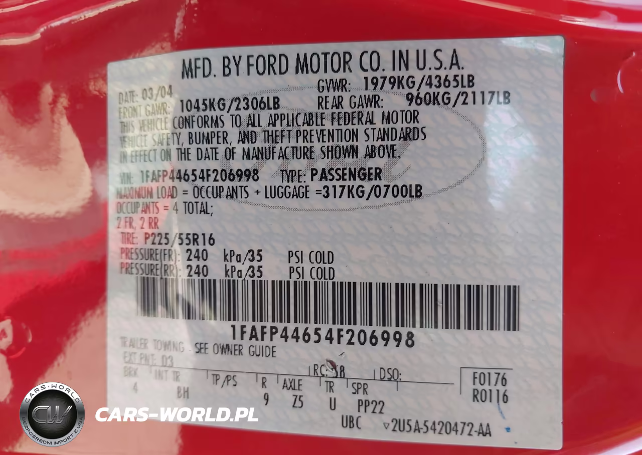 2004 Ford Mustang VIN:1FAFP44654F206998 - 9