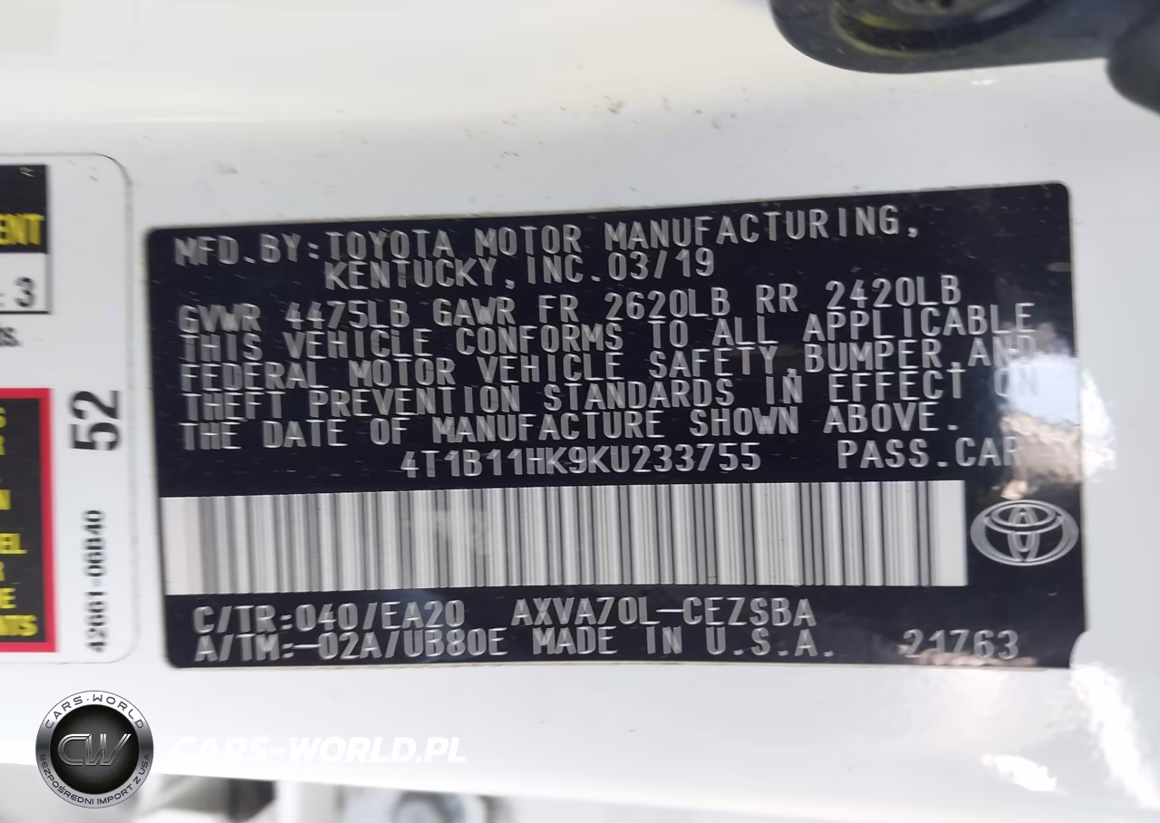 2019 Toyota Camry Se VIN:4T1B11HK9KU233755 - 9