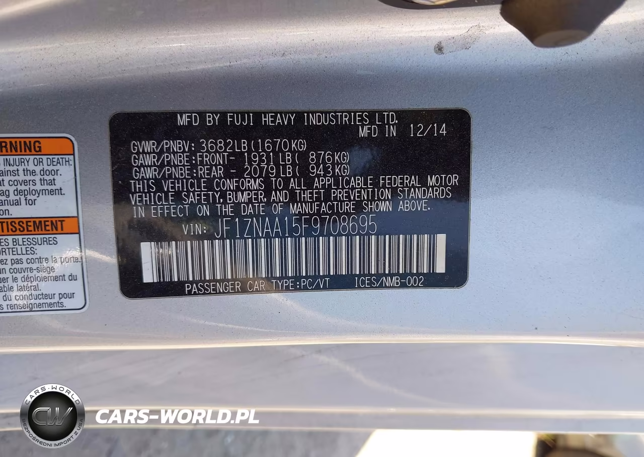 2015 Scion Fr-S VIN:JF1ZNAA15F9708695 - 9