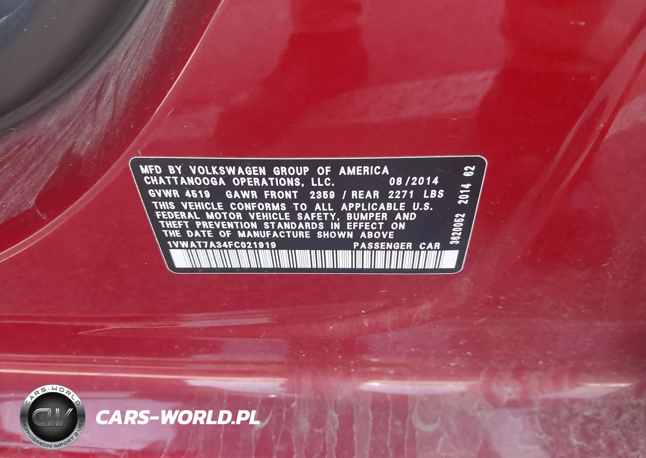 2015 Volkswagen Passat 1.8T Wolfsburg Edition VIN:1VWAT7A34FC021919 - 9