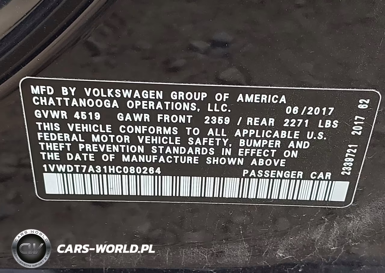 2017 Volkswagen Passat 1.8T R-Line VIN:1VWDT7A31HC080264 - 10