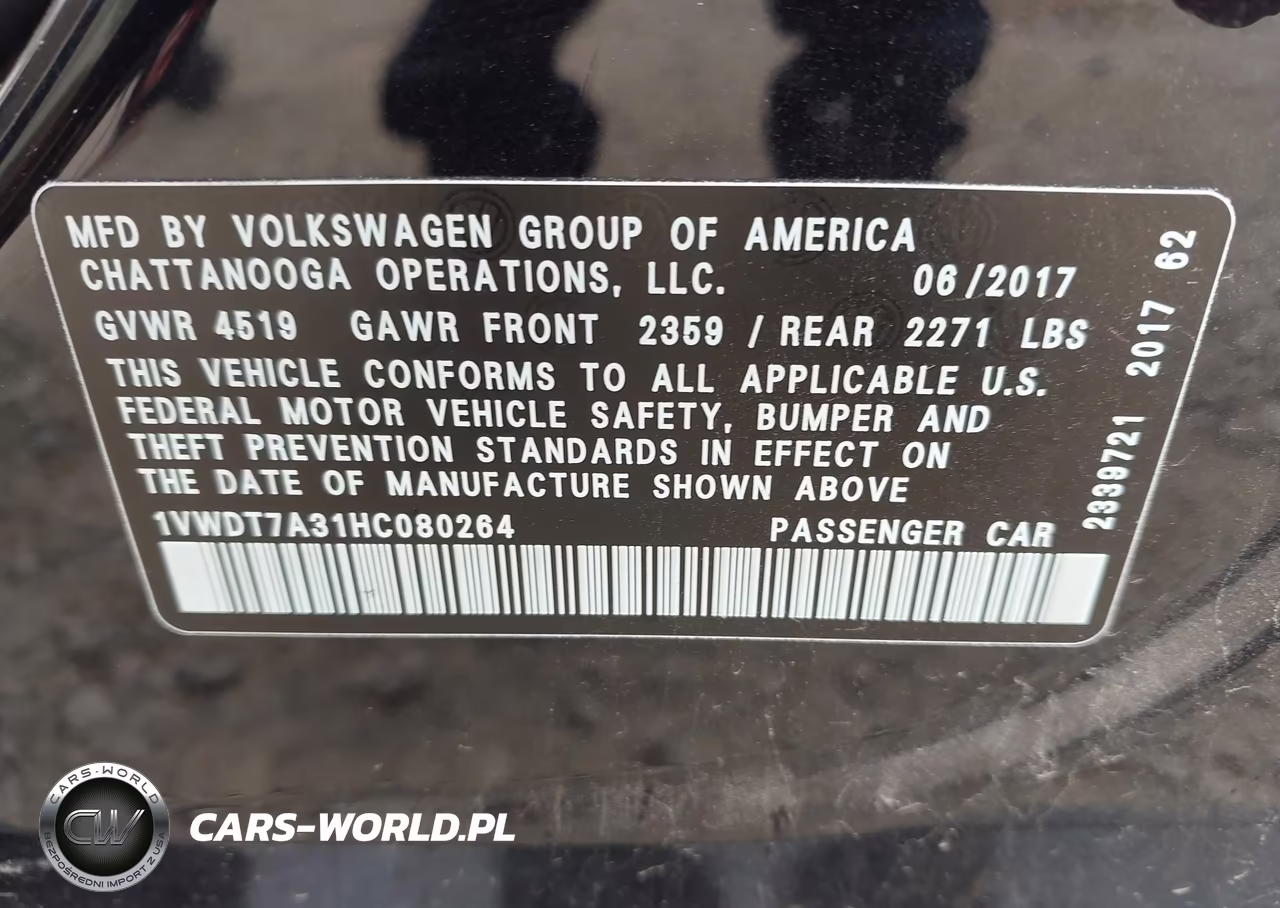 2017 Volkswagen Passat 1.8T R-Line VIN:1VWDT7A31HC080264 - 9