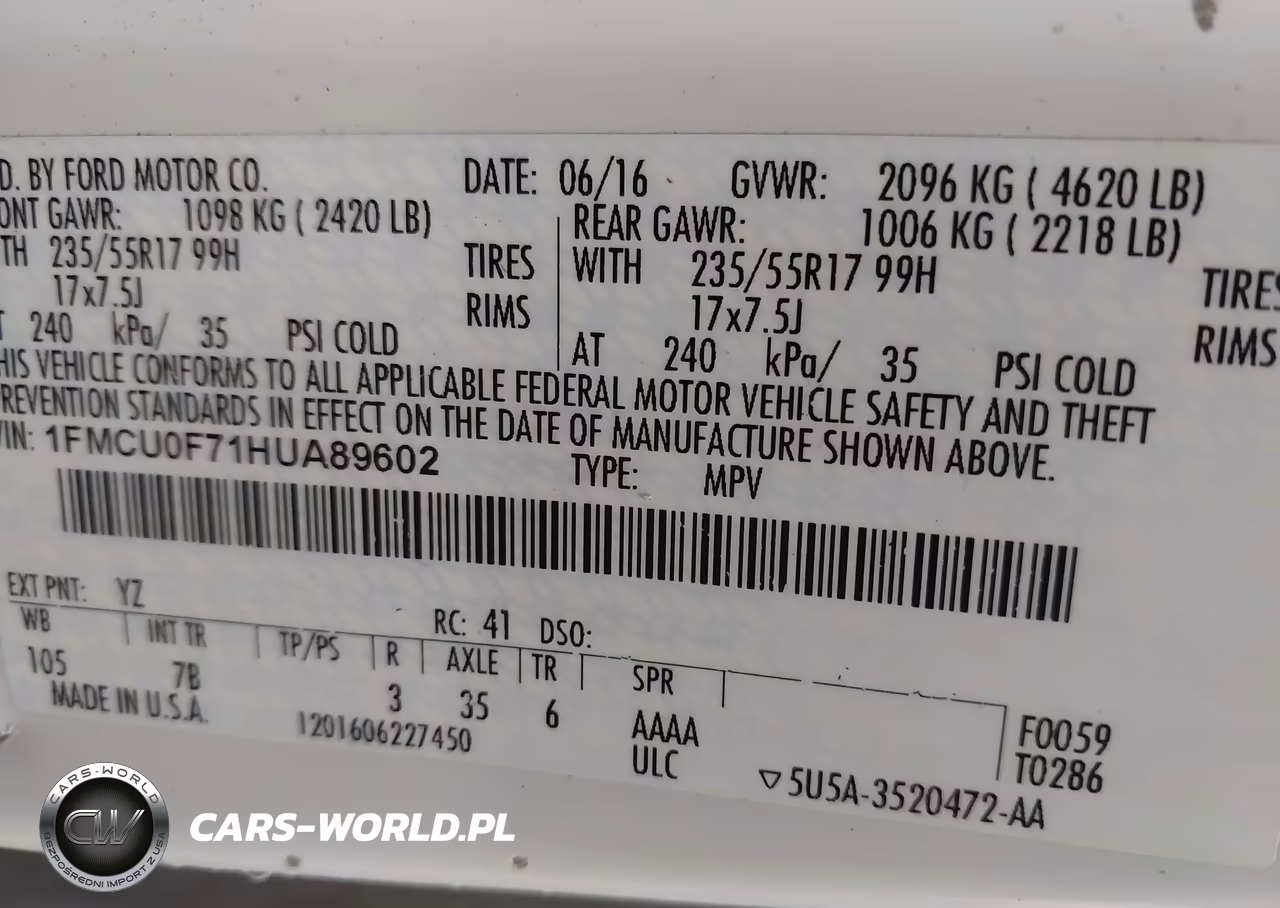 2017 Ford Escape S VIN:1FMCU0F71HUA89602 - 9