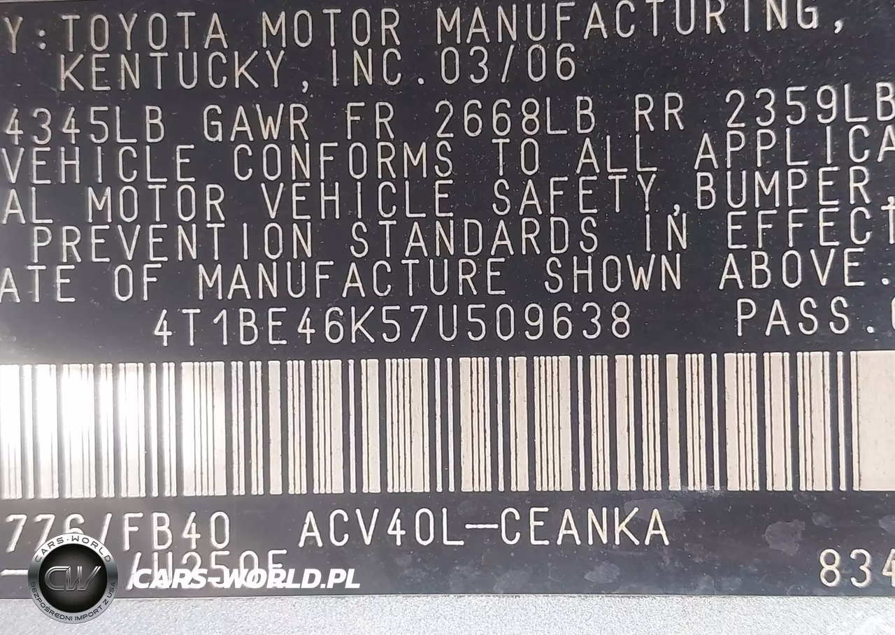 2007 Toyota Camry Le VIN:4T1BE46K57U509638 - 9