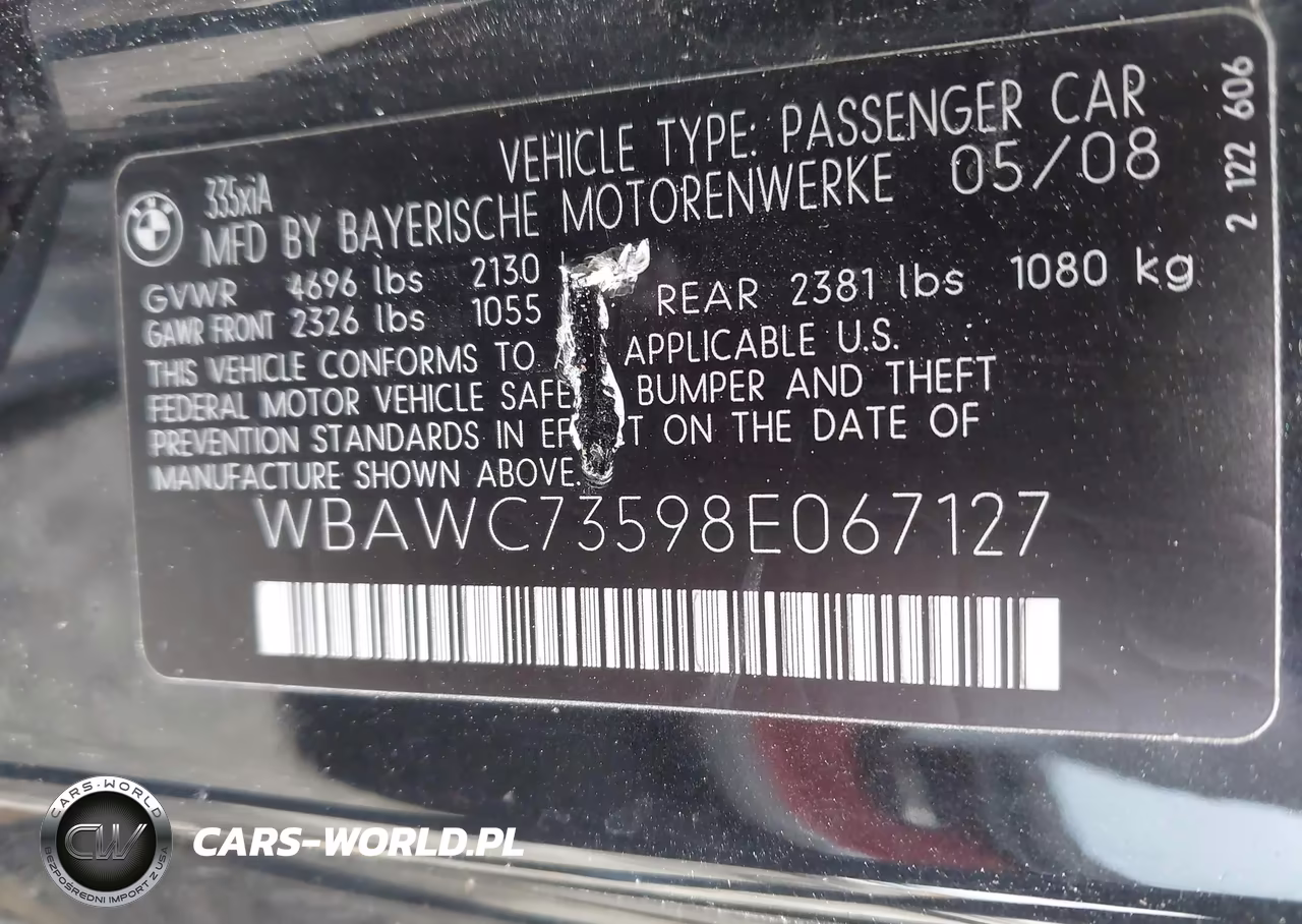 2008 BMW 335Xi VIN:WBAWC73598E067127 - 9