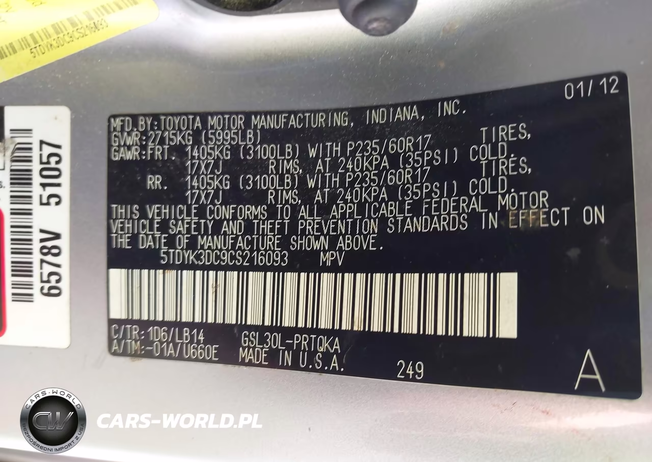 2012 Toyota Sienna Xle V6 8 Passenger VIN:5TDYK3DC9CS216093 - 9