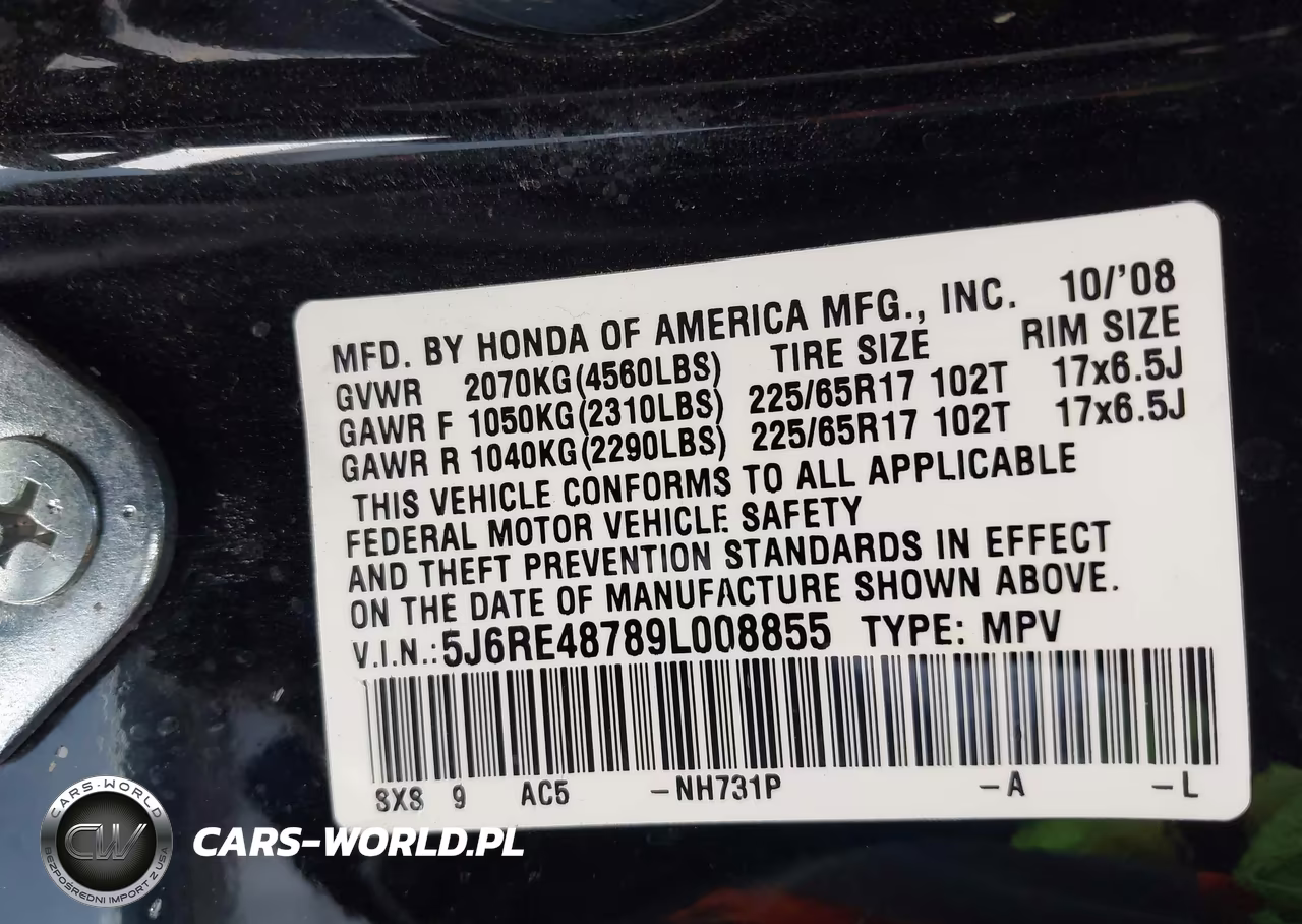 2009 Honda Cr-V Ex-L VIN:5J6RE48789L008855 - 9