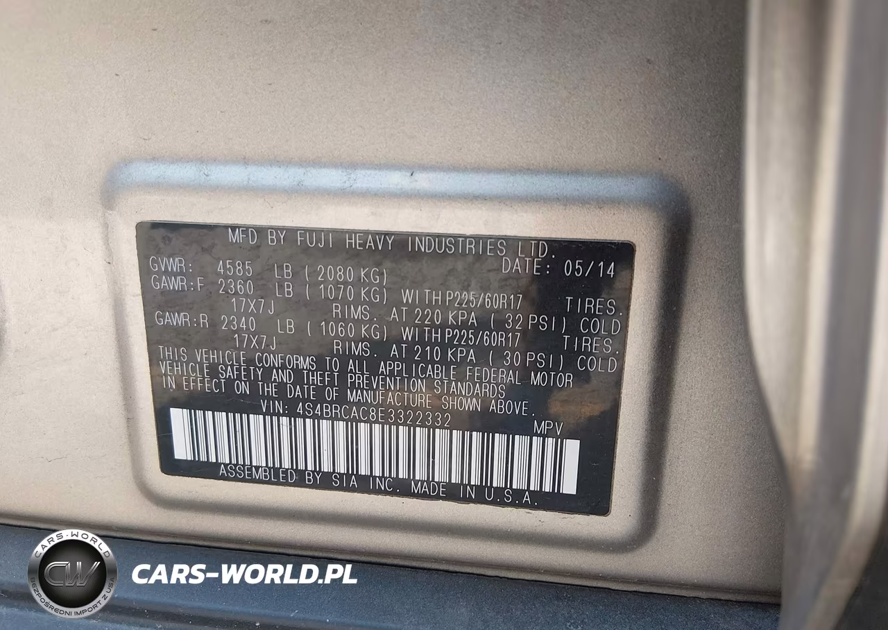 2014 Subaru Outback 2.5I VIN:4S4BRCAC8E3322332 - 9