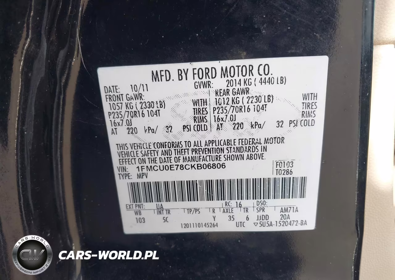 2012 Ford Escape Limited VIN:1FMCU0E78CKB06806 - 9