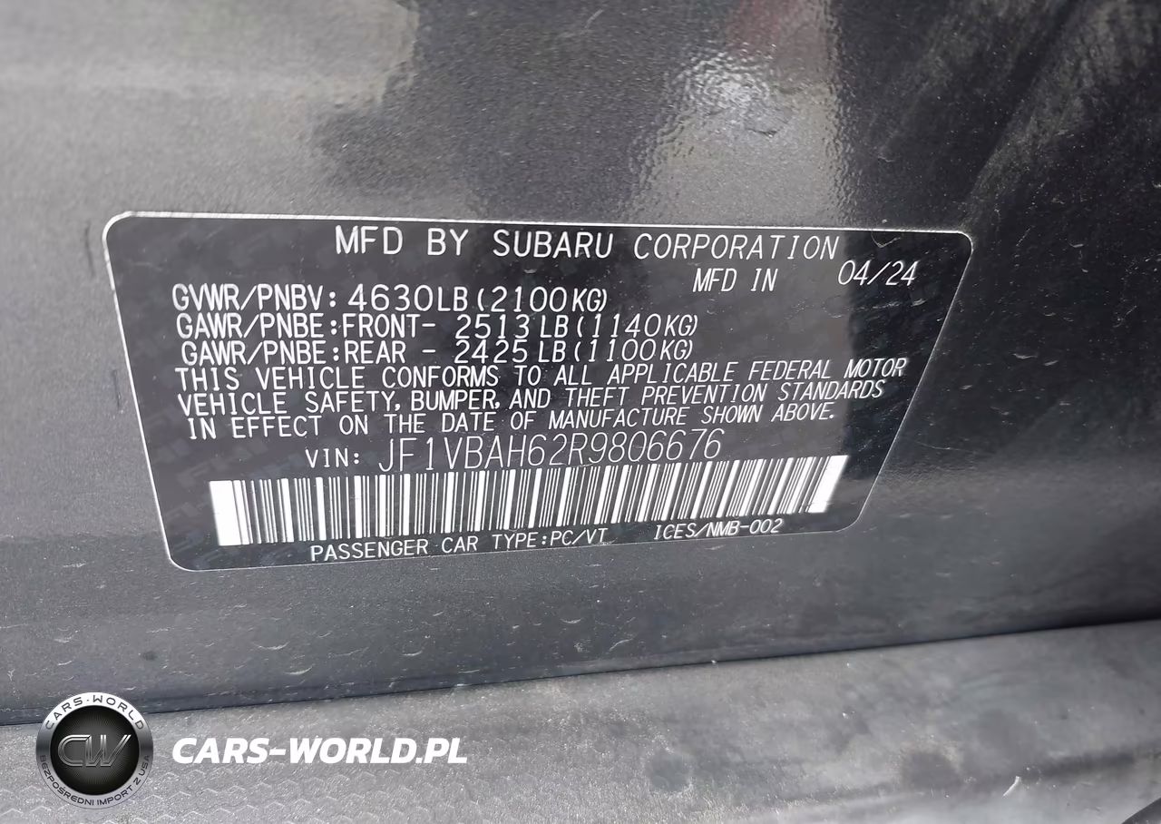 2024 Subaru Wrx Premium VIN:JF1VBAH62R9806676 - 9
