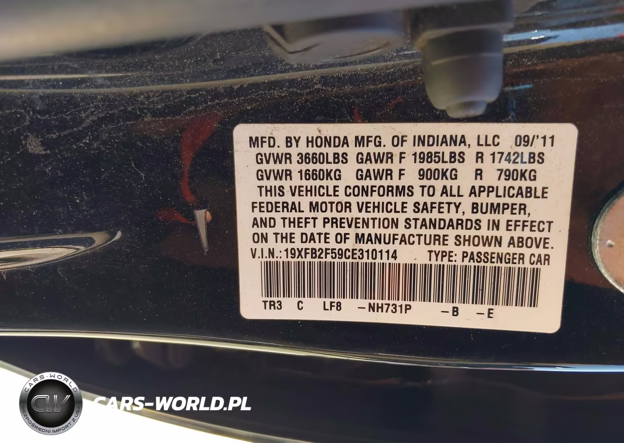 2012 Honda Civic Lx VIN:19XFB2F59CE310114 - 9