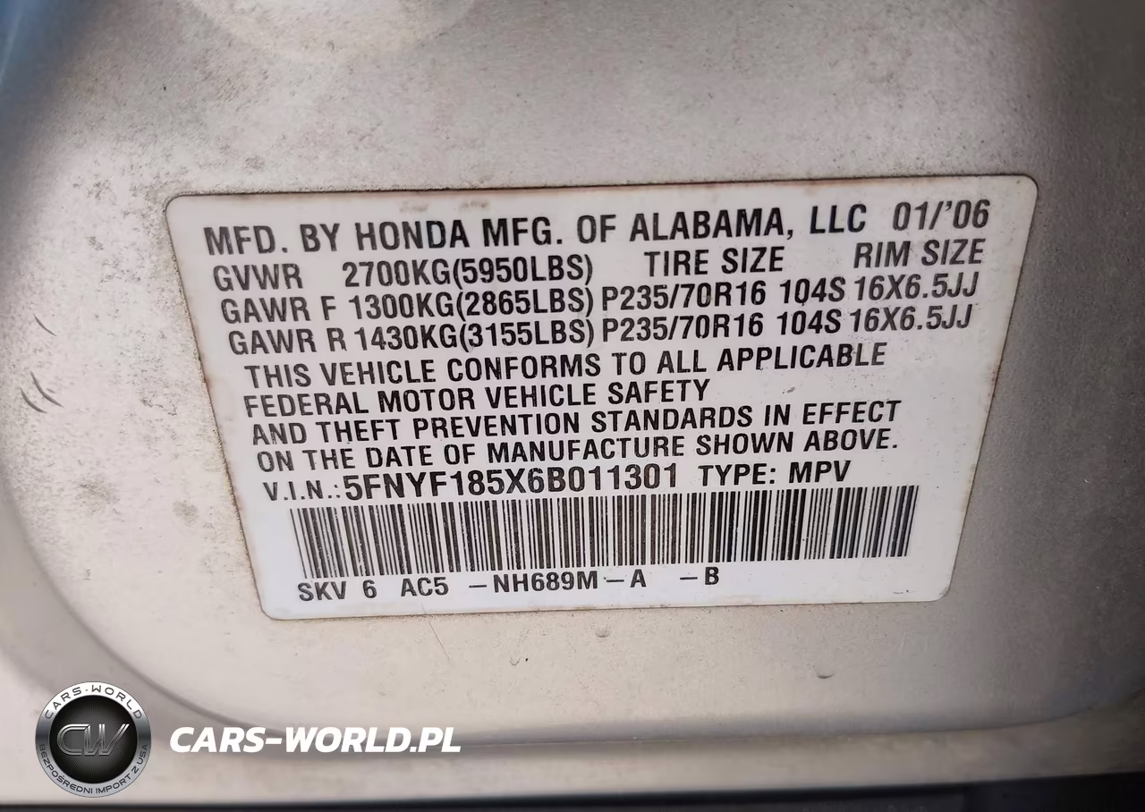 2006 Honda Pilot Ex-L VIN:5FNYF185X6B011301 - 9