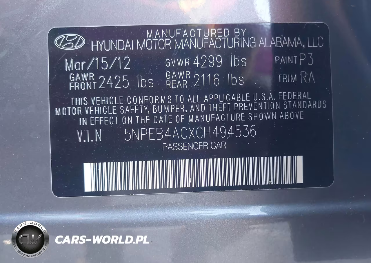 2012 Hyundai Sonata Gls VIN:5NPEB4ACXCH494536 - 9