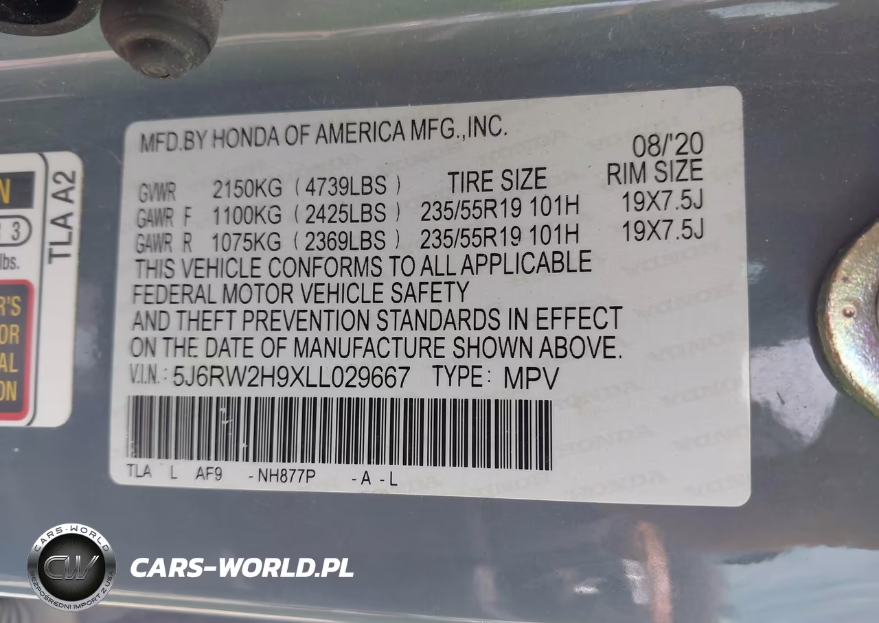 2020 Honda Cr-V Awd Touring VIN:5J6RW2H9XLL029667 - 9