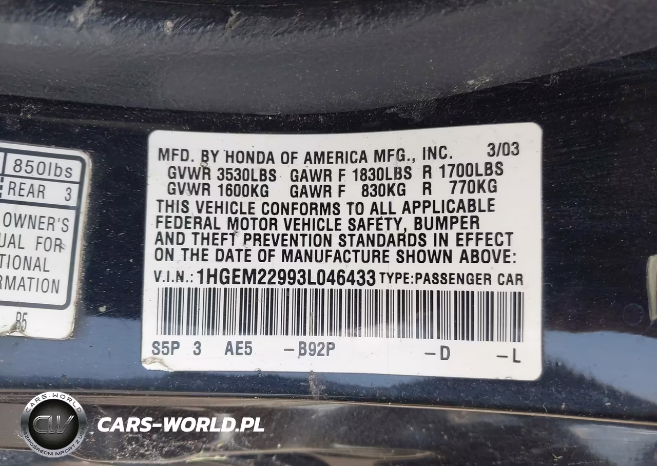 2003 Honda Civic Ex VIN:1HGEM22993L046433 - 9