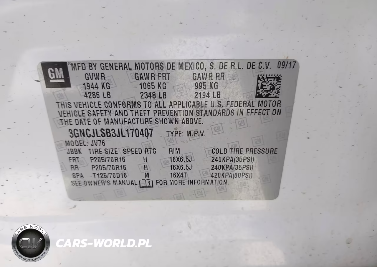 2018 Chevrolet Trax Lt VIN:3GNCJLSB3JL170407 - 9