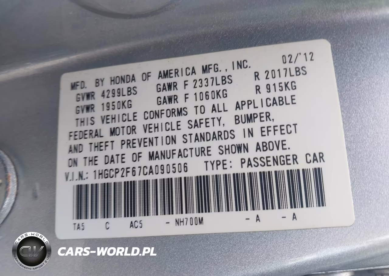 2012 Honda Accord 2.4 Se VIN:1HGCP2F67CA090506 - 9