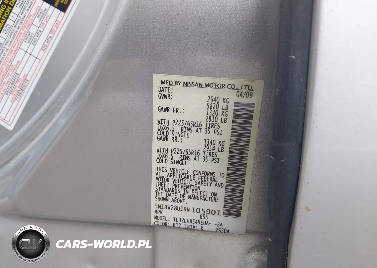 2009 Nissan Quest 3.5 S VIN:5N1BV28U19N105901 - 9