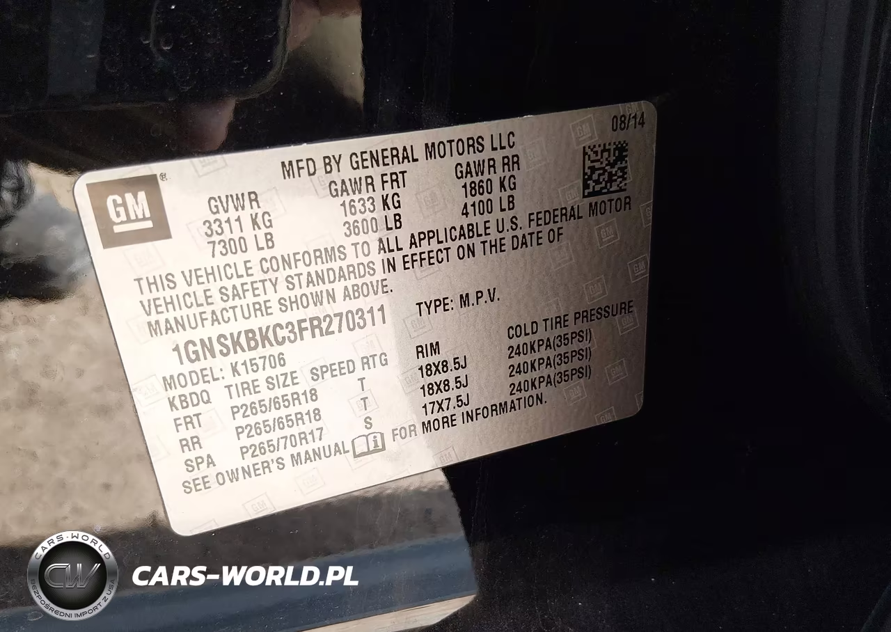 2015 Chevrolet Tahoe Lt VIN:1GNSKBKC3FR270311 - 9