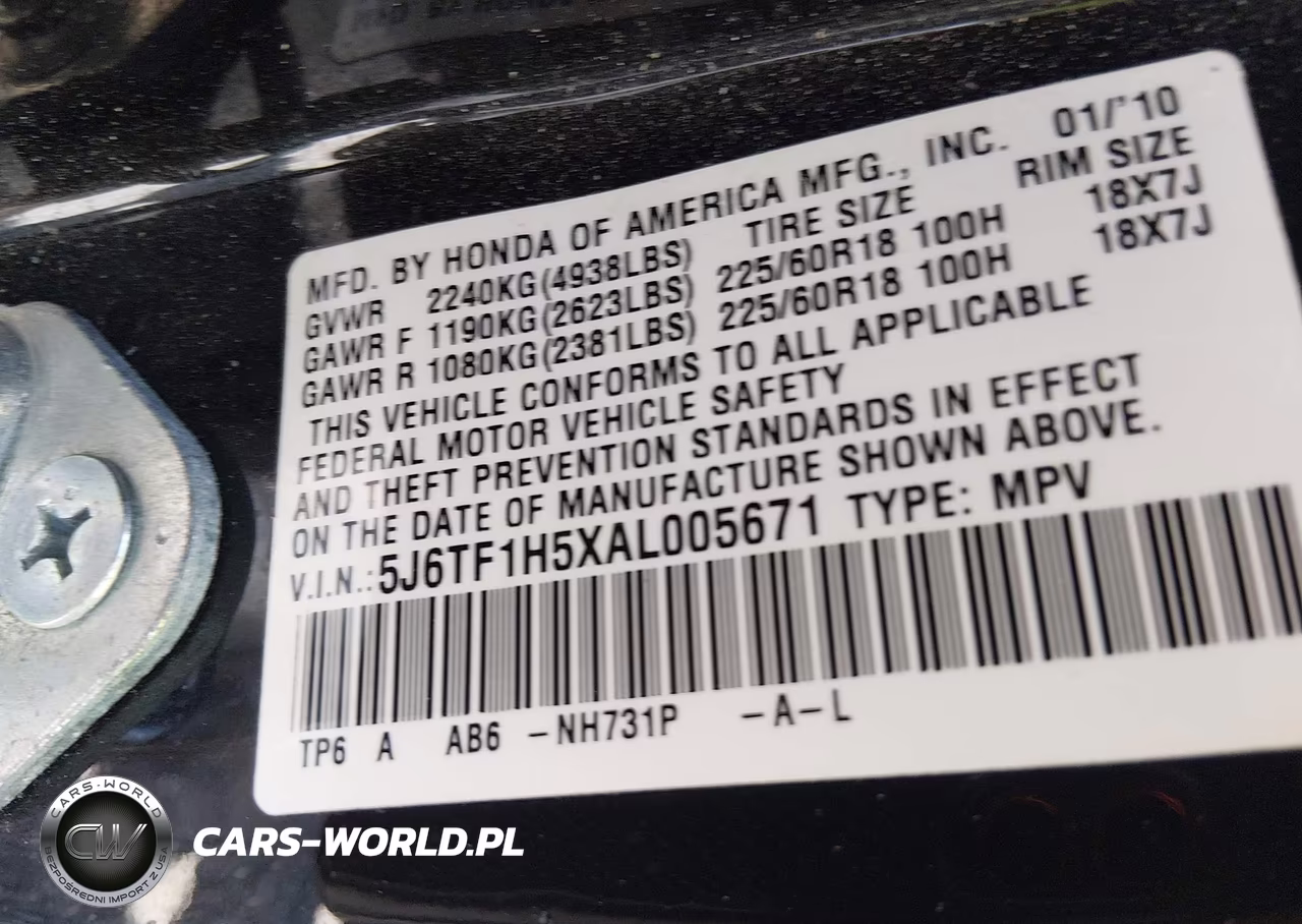 2010 Honda Accord Crosstour Ex-L VIN:5J6TF1H5XAL005671 - 9