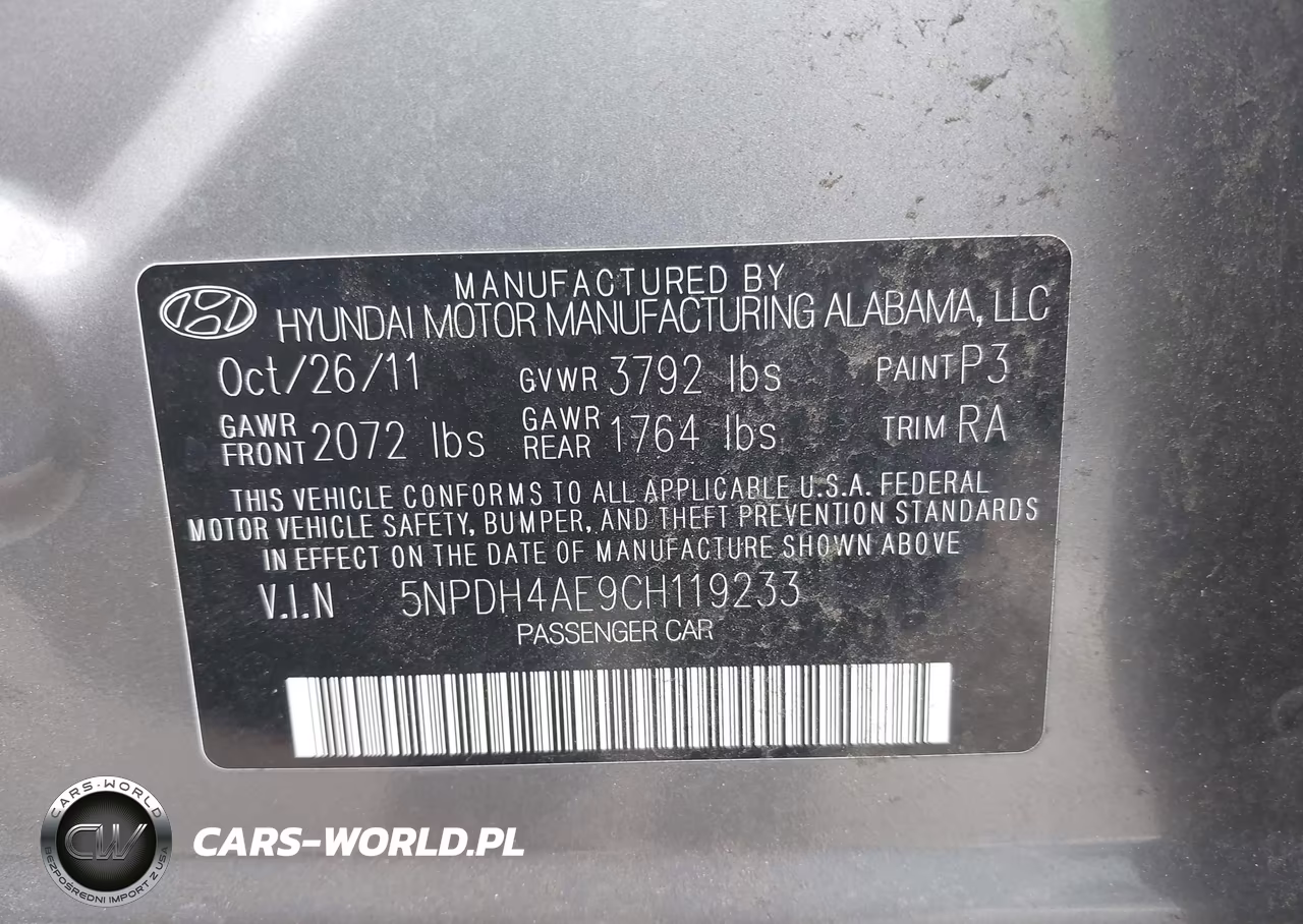 2012 Hyundai Elantra Gls VIN:5NPDH4AE9CH119233 - 9