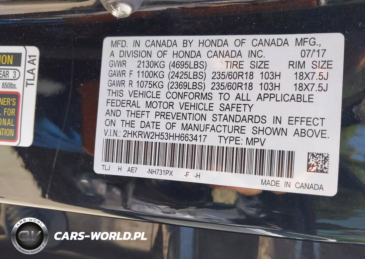 2017 Honda Cr-V Ex VIN:2HKRW2H53HH663417 - 9