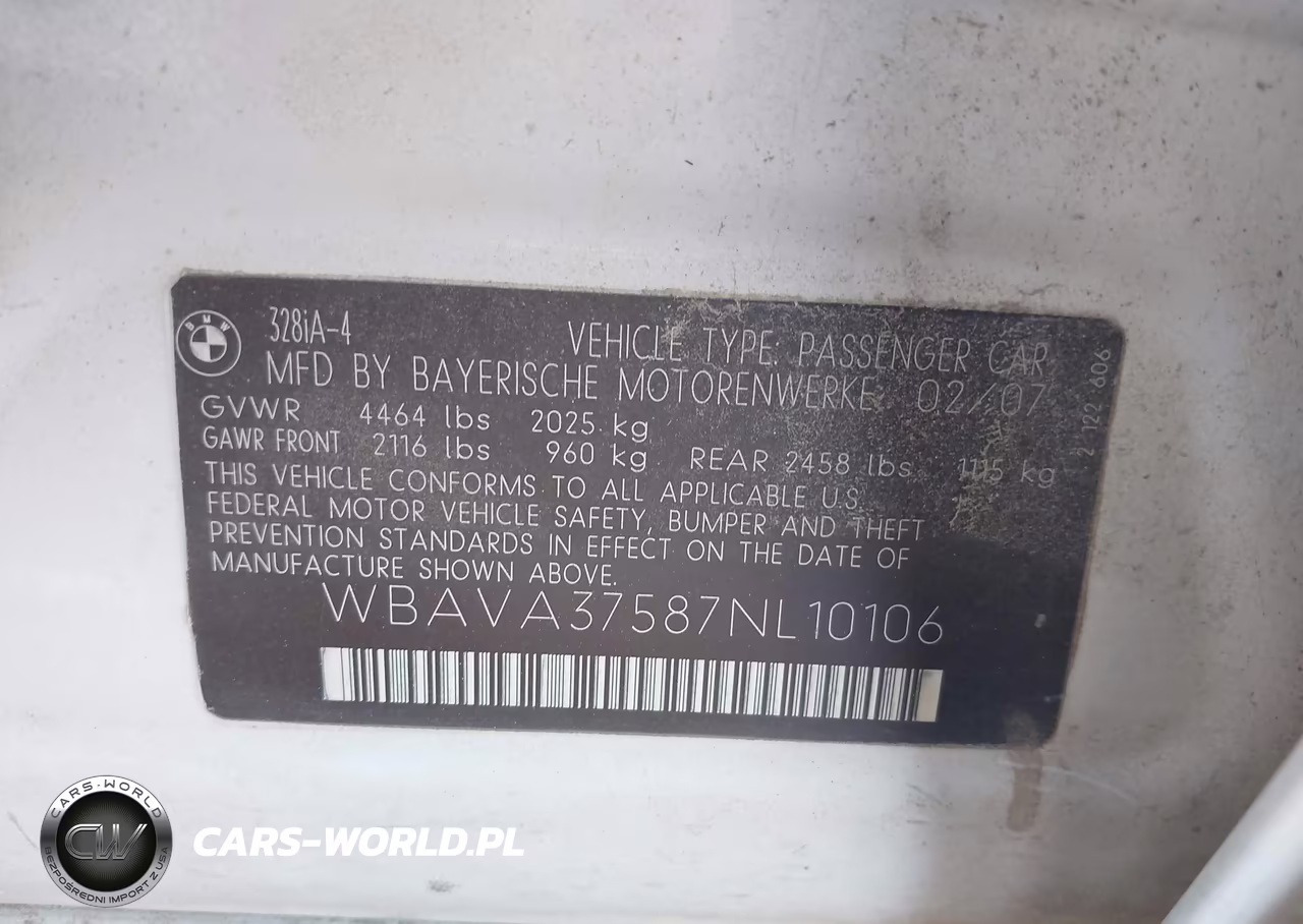 2007 BMW 328I VIN:WBAVA37587NL10106 - 9