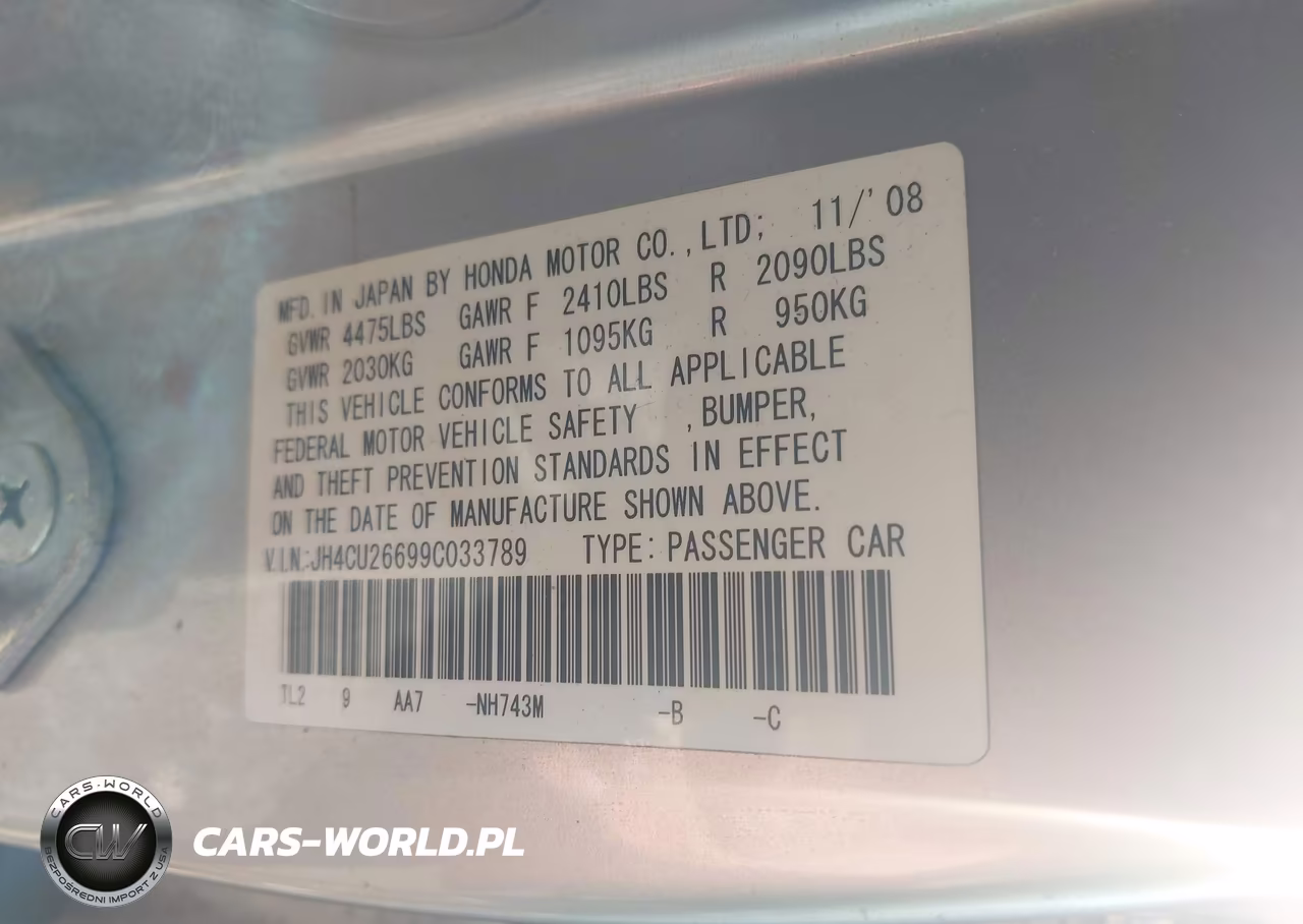 2009 Acura Tsx VIN:JH4CU26699C033789 - 9